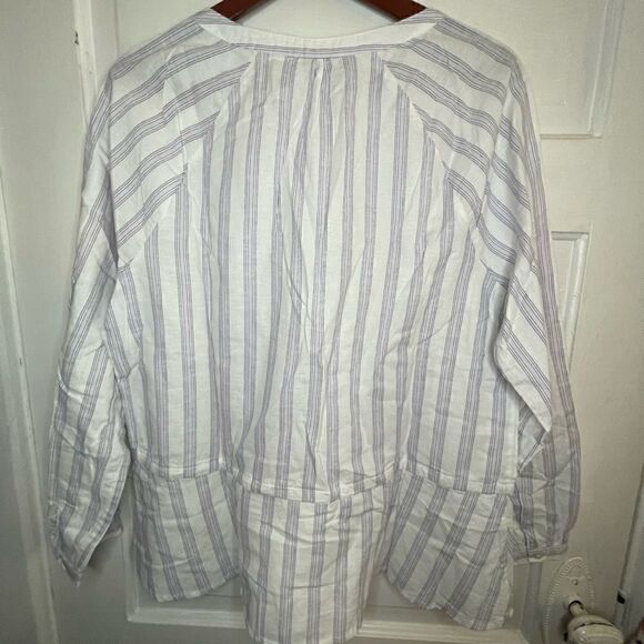 Denim&Co V-Neck Flounce Hem Linen Blend Shirt Size M - Picture 7 of 8